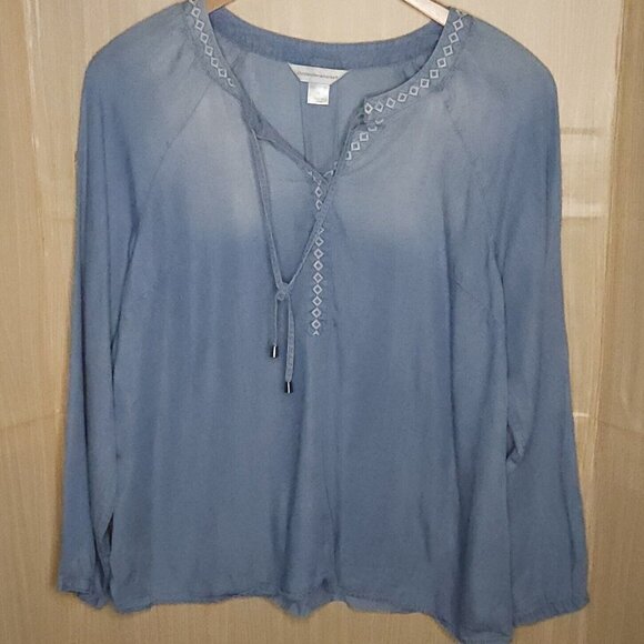 Christopher & Banks Blue Boho Lyocel Flowy Lyocel Top Large - Picture 1 of 7